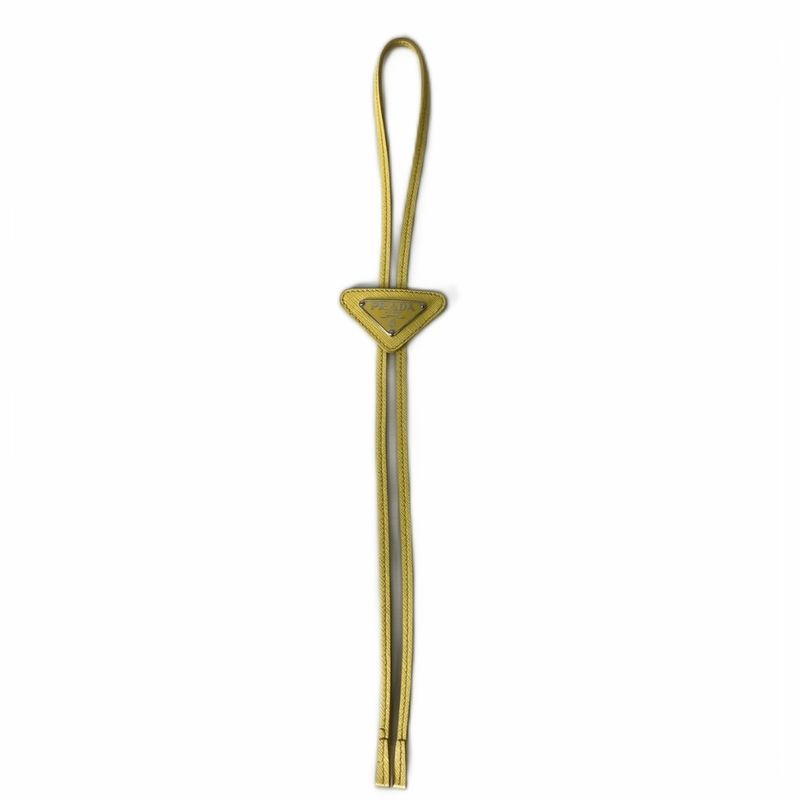 Prada Saffiano Triangle Logo Loupe Tie Leather Tie Yellow