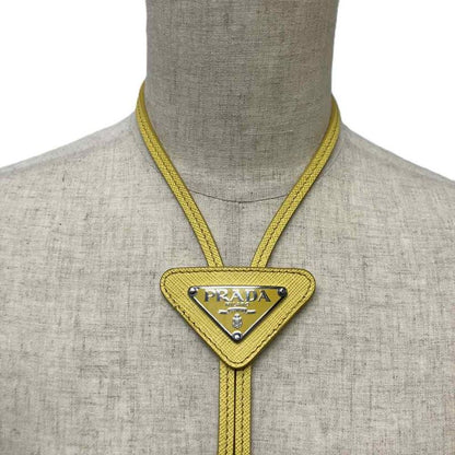 Prada Saffiano Triangle Logo Loupe Tie Leather Tie Yellow