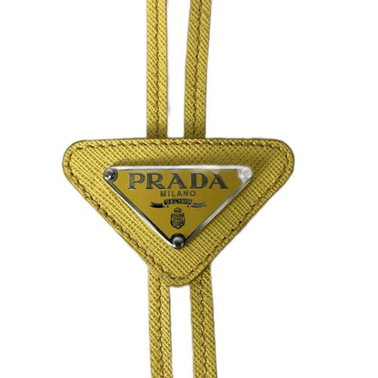 Prada Saffiano Triangle Logo Loupe Tie Leather Tie Yellow