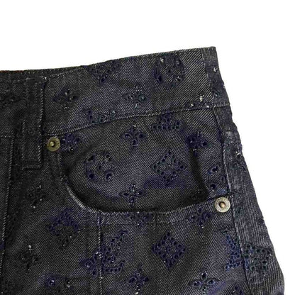 Louis Vuitton Perforated Monogram Skirt Denim Pleated Indigo Blue Aa