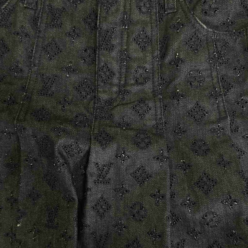 Louis Vuitton Perforated Monogram Skirt Denim Pleated Indigo Blue Aa