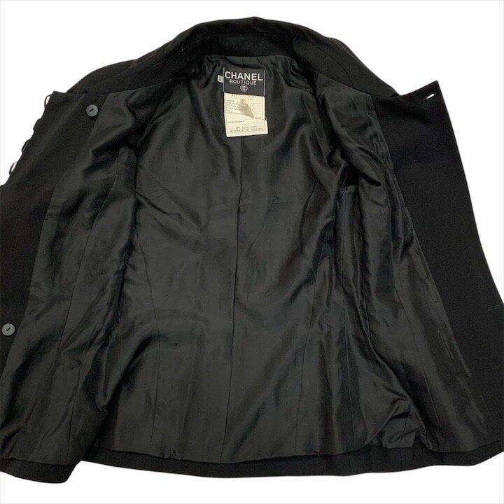 Chanel CC Logo Button Vintage Suit Skirt Set Black