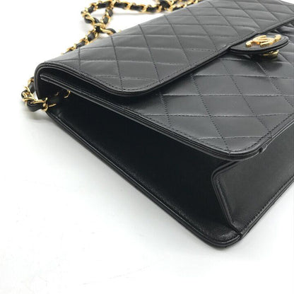 Chanel CC Logo Quilted Pushlock Lambskin Chain Shoulder Bag Black Purse