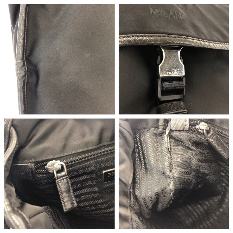 Prada Tessuto Logo Black Silver Nylon Shoulder Bag
