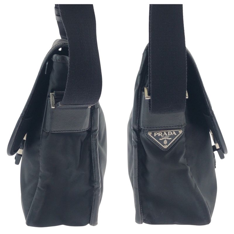 Prada Tessuto Logo Black Silver Nylon Shoulder Bag