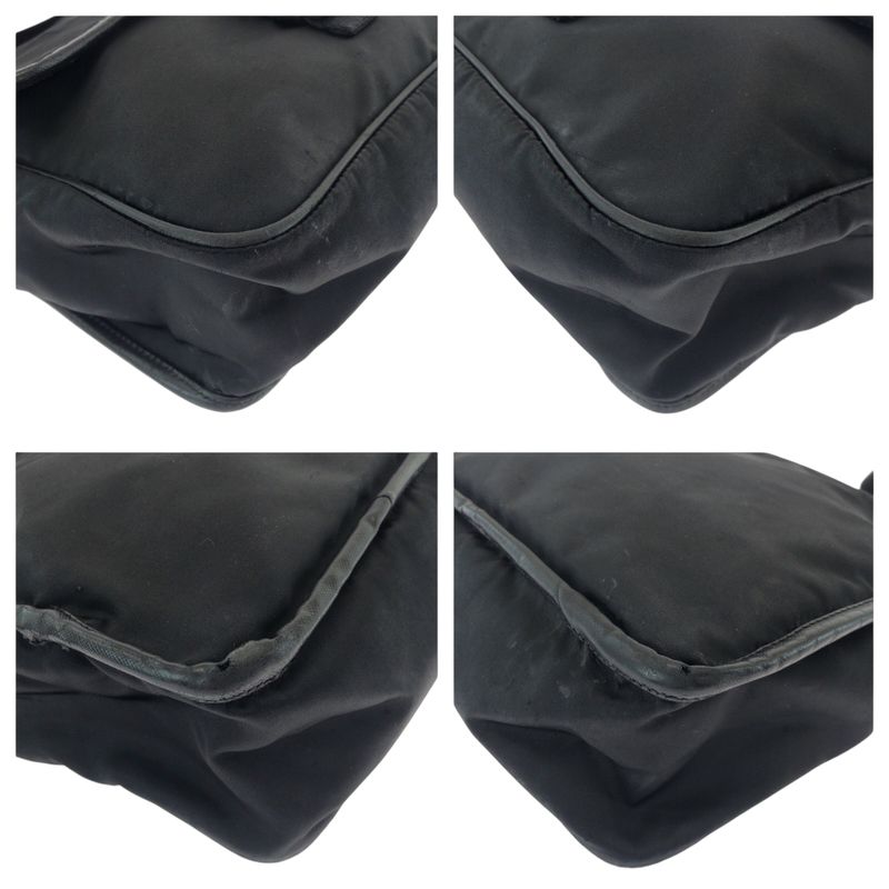 Prada Tessuto Logo Black Silver Nylon Shoulder Bag