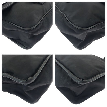 Prada Tessuto Logo Black Silver Nylon Shoulder Bag