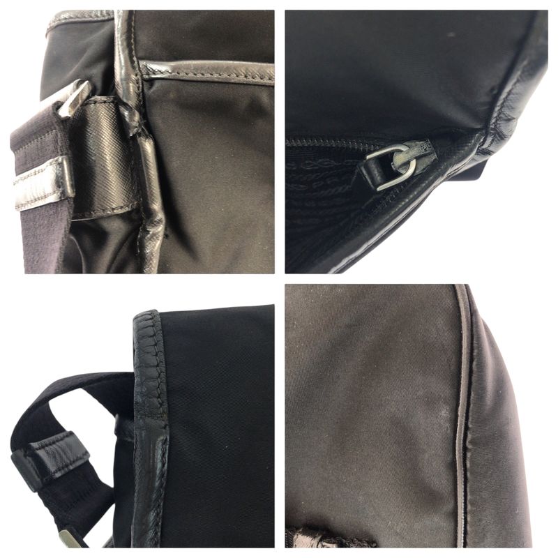 Prada Tessuto Logo Black Silver Nylon Shoulder Bag