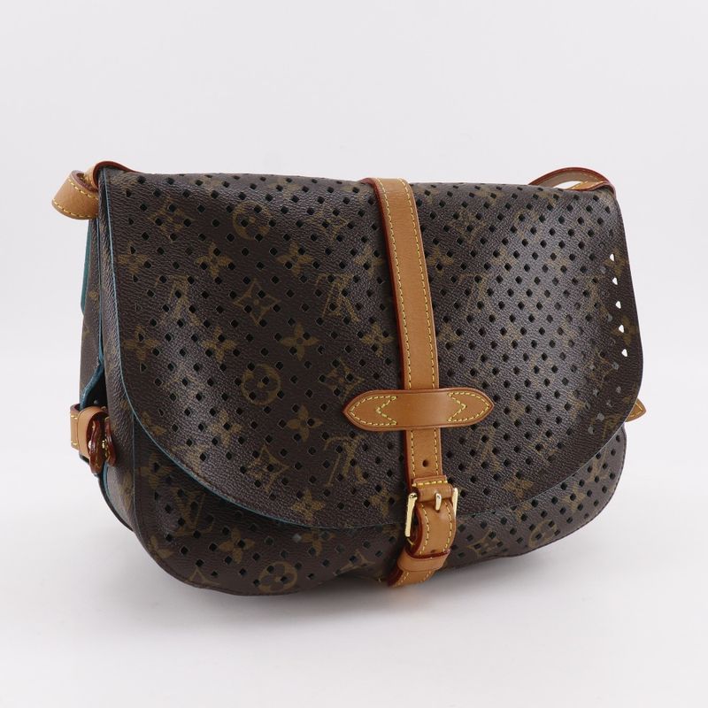 Louis Vuitton Saumur PM Monogram Perfoux Turquoise Brown