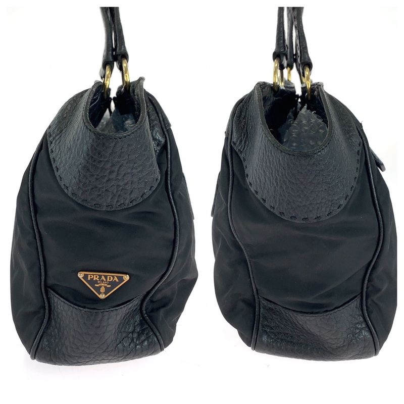 Prada Vitello Daino Tessuto Black Leather Nylon Shoulder Bag