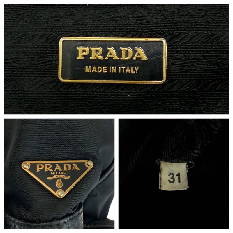Prada Vitello Daino Tessuto Black Leather Nylon Shoulder Bag