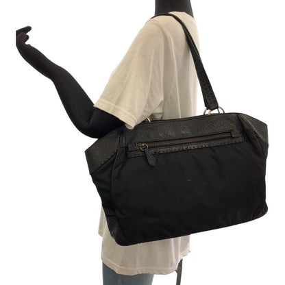 Prada Vitello Daino Tessuto Black Leather Nylon Shoulder Bag