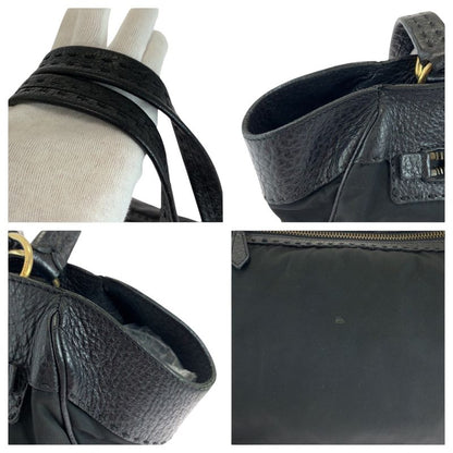 Prada Vitello Daino Tessuto Black Leather Nylon Shoulder Bag