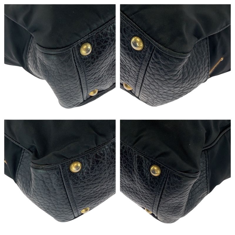 Prada Vitello Daino Tessuto Black Leather Nylon Shoulder Bag