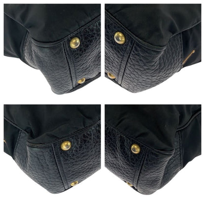 Prada Vitello Daino Tessuto Black Leather Nylon Shoulder Bag
