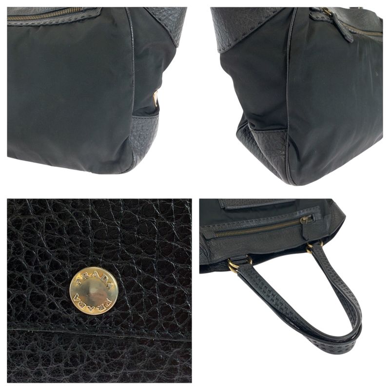 Prada Vitello Daino Tessuto Black Leather Nylon Shoulder Bag