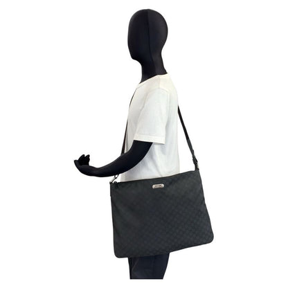 Gucci GG Pattern Black Silver Nylon Leather Shoulder Bag