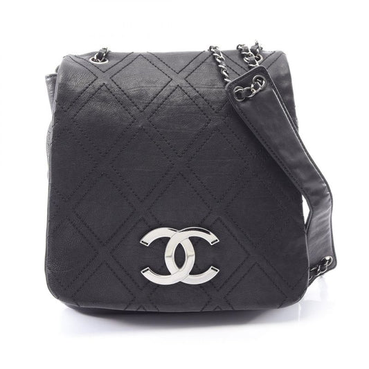 Chanel Shoulder Bag Diamond Stitch Black Leather CC Logo Chain