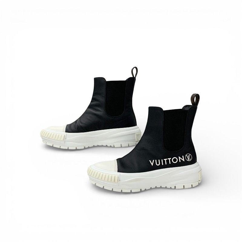 Louis Vuitton Squad Line Monogram Boots Short Shoes Leather Black White Logo