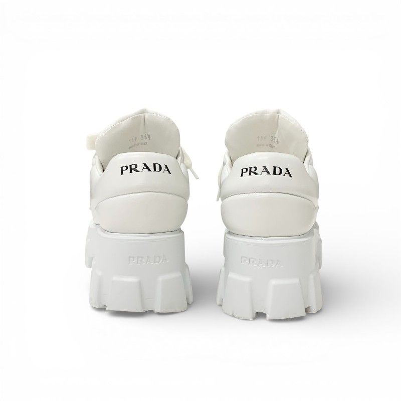 Prada Sneakers Shoes Leather White Triangle Logo Lace Up