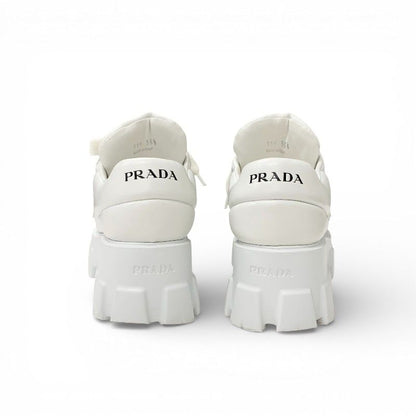 Prada Sneakers Shoes Leather White Triangle Logo Lace Up