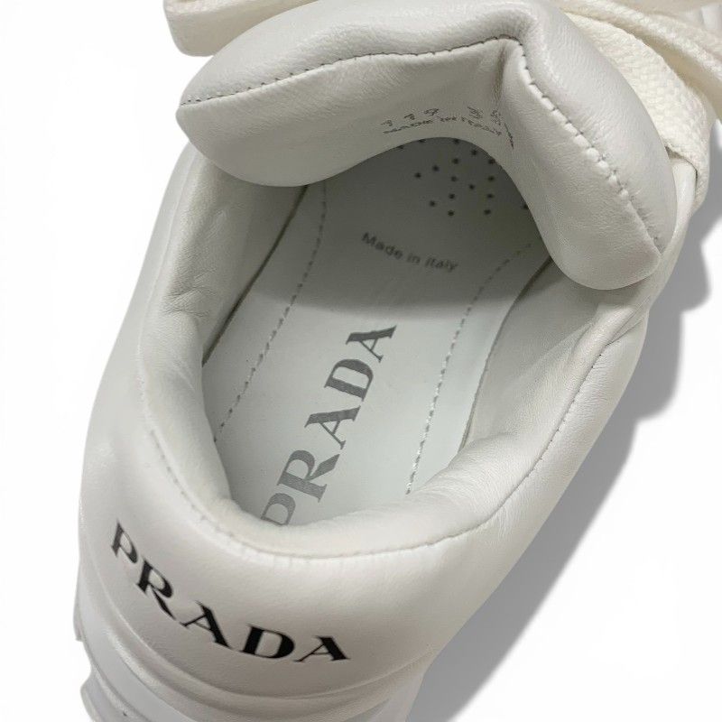 Prada Sneakers Shoes Leather White Triangle Logo Lace Up