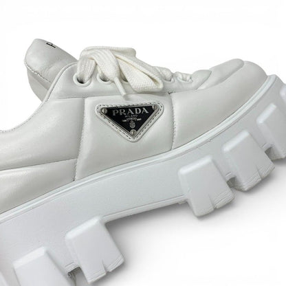 Prada Sneakers Shoes Leather White Triangle Logo Lace Up