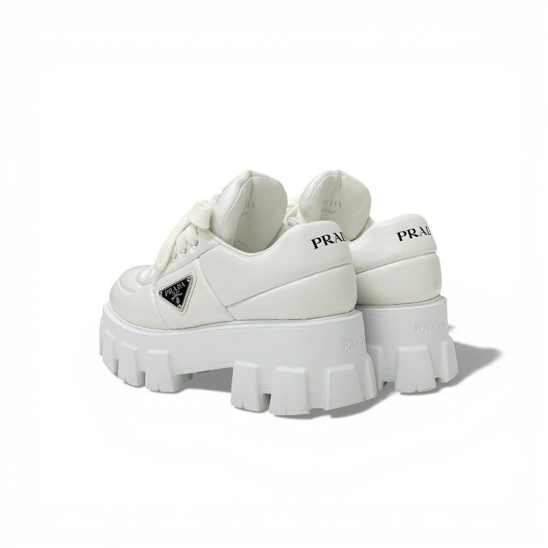Prada Sneakers Shoes Leather White Triangle Logo Lace Up