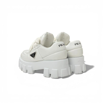 Prada Sneakers Shoes Leather White Triangle Logo Lace Up