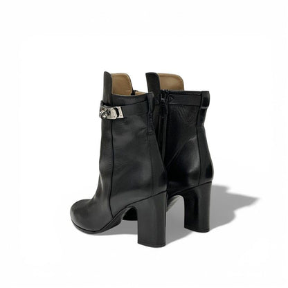Hermes Short Boots Shoes Leather Black Silver Kelly