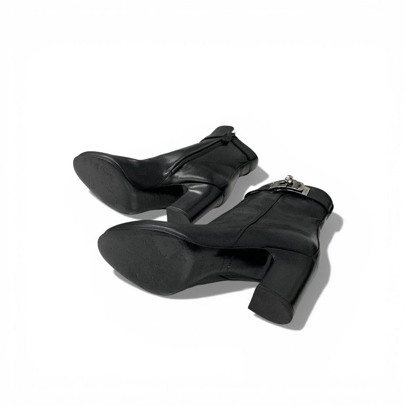 Hermes Short Boots Shoes Leather Black Silver Kelly