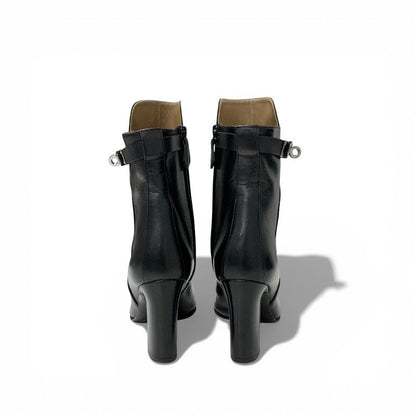 Hermes Short Boots Shoes Leather Black Silver Kelly