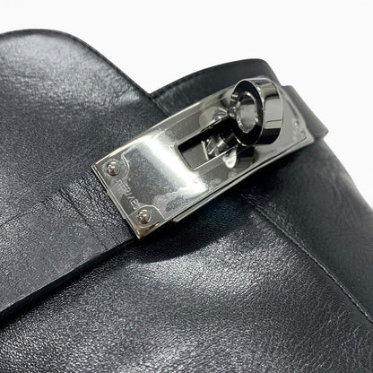 Hermes Short Boots Shoes Leather Black Silver Kelly