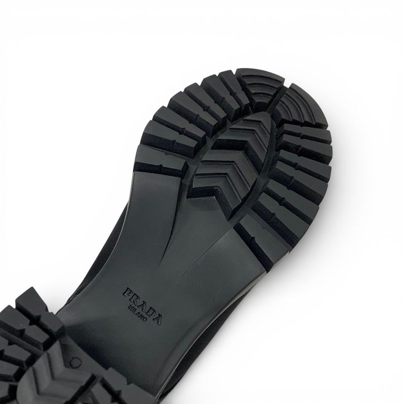 Prada Re-Nylon Short Boots Shoes Leather Black Triangle Logo
