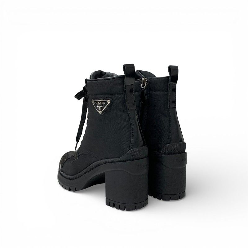 Prada Re-Nylon Short Boots Shoes Leather Black Triangle Logo