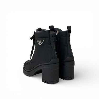 Prada Re-Nylon Short Boots Shoes Leather Black Triangle Logo