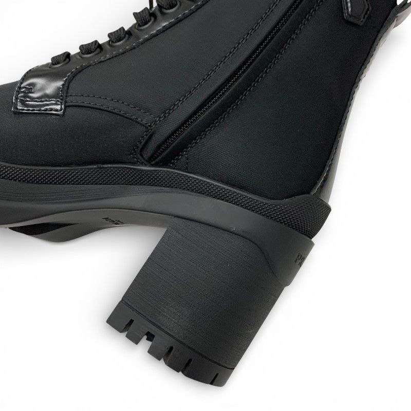 Prada Re-Nylon Short Boots Shoes Leather Black Triangle Logo