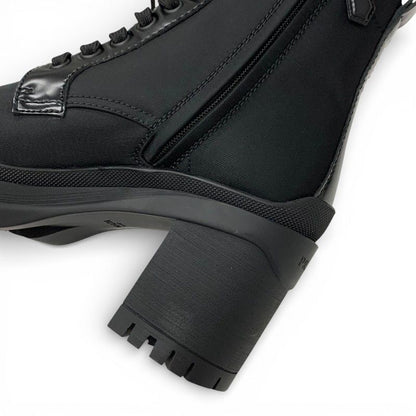 Prada Re-Nylon Short Boots Shoes Leather Black Triangle Logo