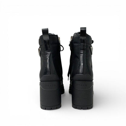 Prada Re-Nylon Short Boots Shoes Leather Black Triangle Logo