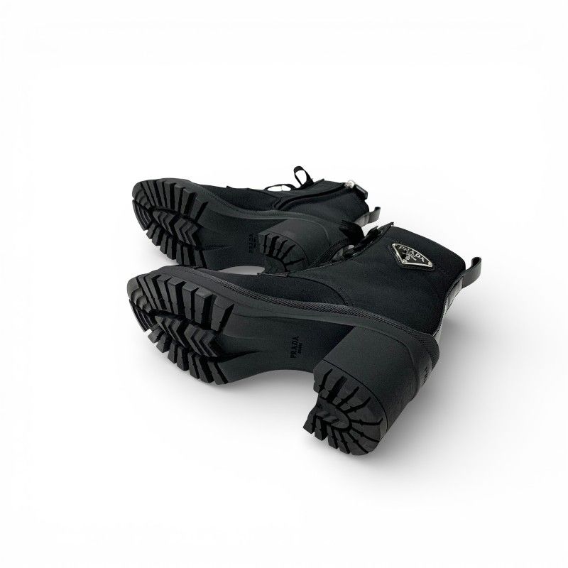 Prada Re-Nylon Short Boots Shoes Leather Black Triangle Logo