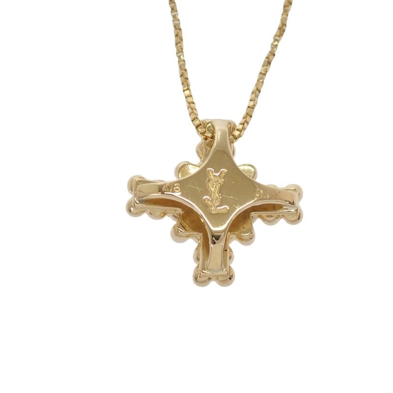 Saint Laurent Yves Cross Necklace Pendant 18k Yellow Gold Diamond YSL