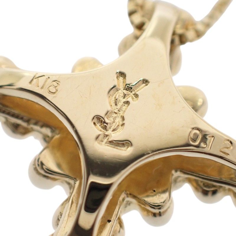 Saint Laurent Yves Cross Necklace Pendant 18k Yellow Gold Diamond YSL