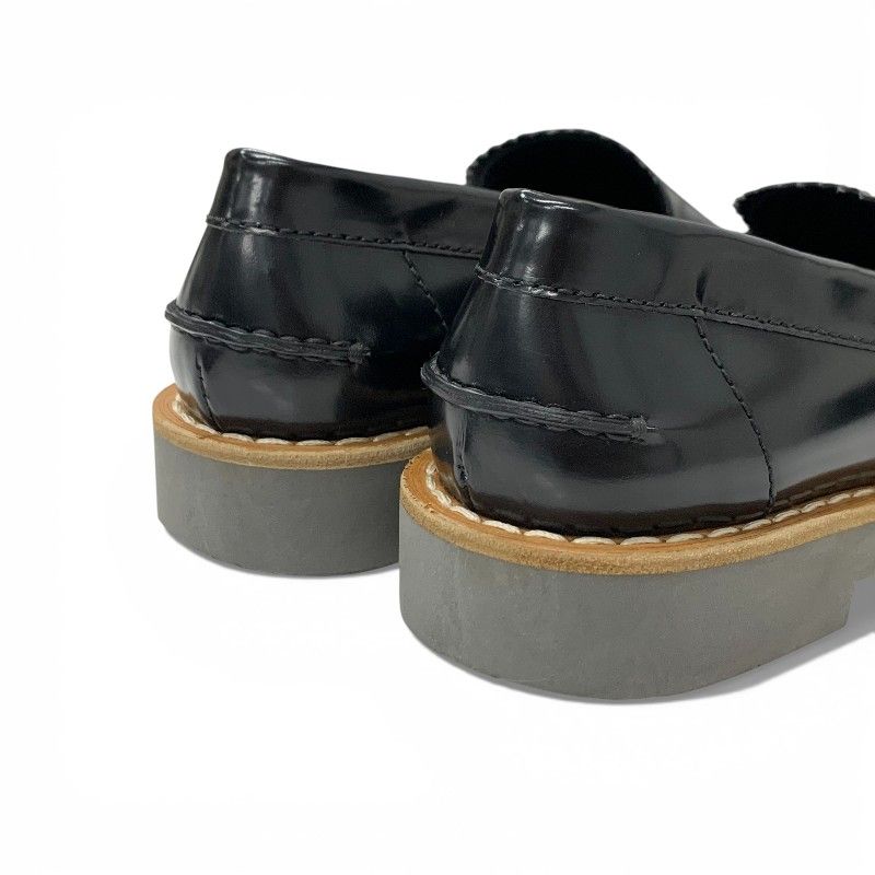 Miu Miu Miu Loafers Leather Shoes Black Gold Logo Coin Penny