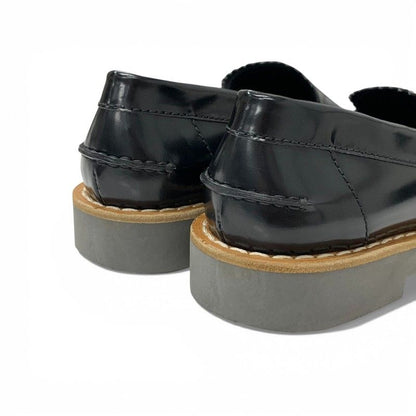 Miu Miu Miu Loafers Leather Shoes Black Gold Logo Coin Penny