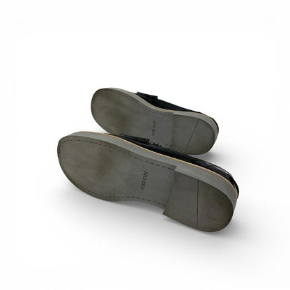 Miu Miu Miu Loafers Leather Shoes Black Gold Logo Coin Penny