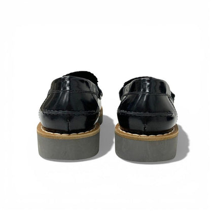 Miu Miu Miu Loafers Leather Shoes Black Gold Logo Coin Penny