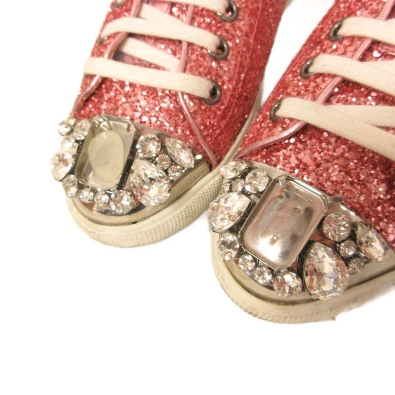 Miu Miu Miu Glitter Low Cut Sneakers Shoes Bijou 36 Pink