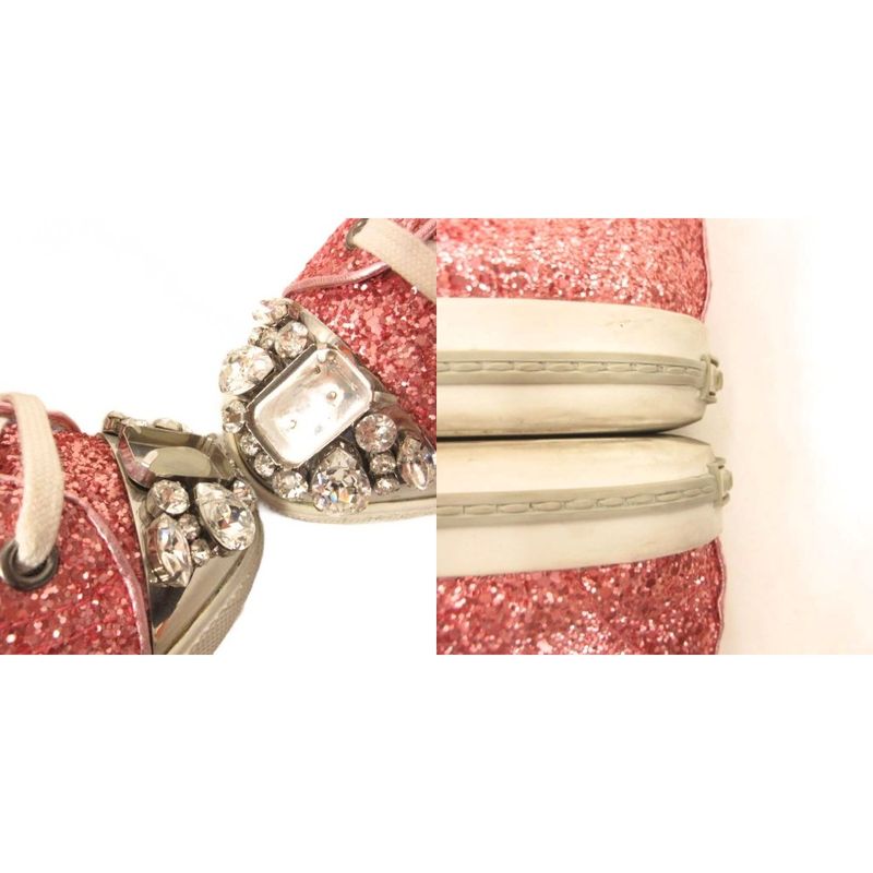 Miu Miu Miu Glitter Low Cut Sneakers Shoes Bijou 36 Pink
