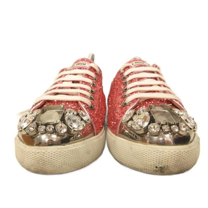 Miu Miu Miu Glitter Low Cut Sneakers Shoes Bijou 36 Pink