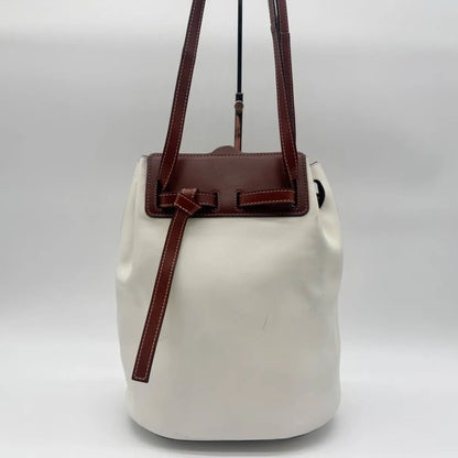 Loewe Shoulder Bag Lazo Bucket Leather White Brown